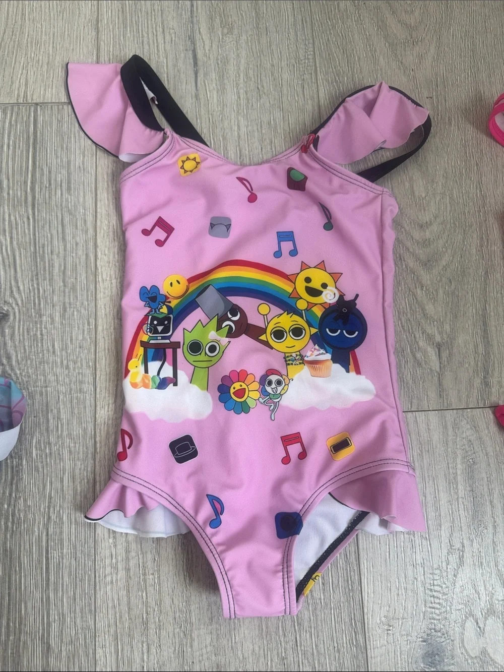 Kids Pink Cartoon Rainbow One-Piece Swimsuit Size 5-6